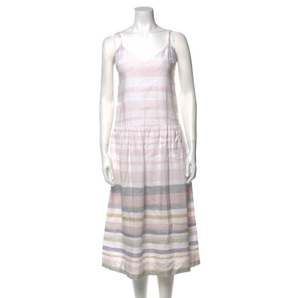 Mara Hoffman 100% Organic Linen Pink Striped Midi Dress Size 8 Sleeveless - Picture 6 of 9